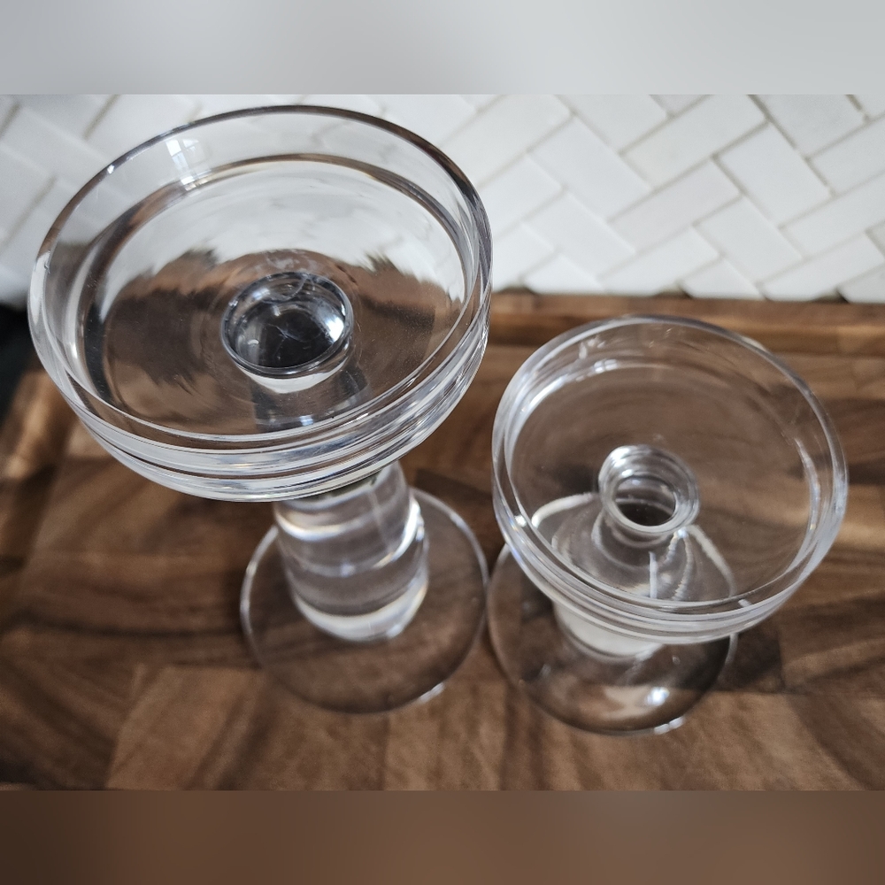 Set of 2 Krosno Poland Clear Glass Candle Holders - Picture 4 of 4